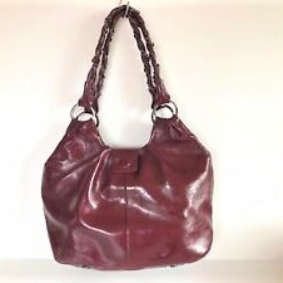 ⭐ Elliott Lucca Patent leather burgundy hobo shoulder bag |Holiday party bag   ⭐ - Picture 1 of 15
